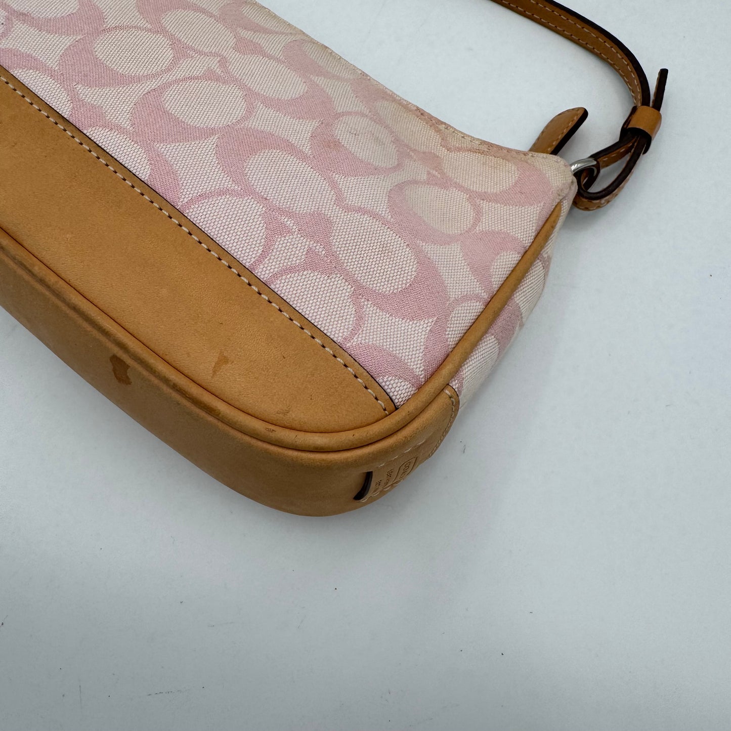 Coach Pink Signature Canvas and Brown Leather Demi Pochette
