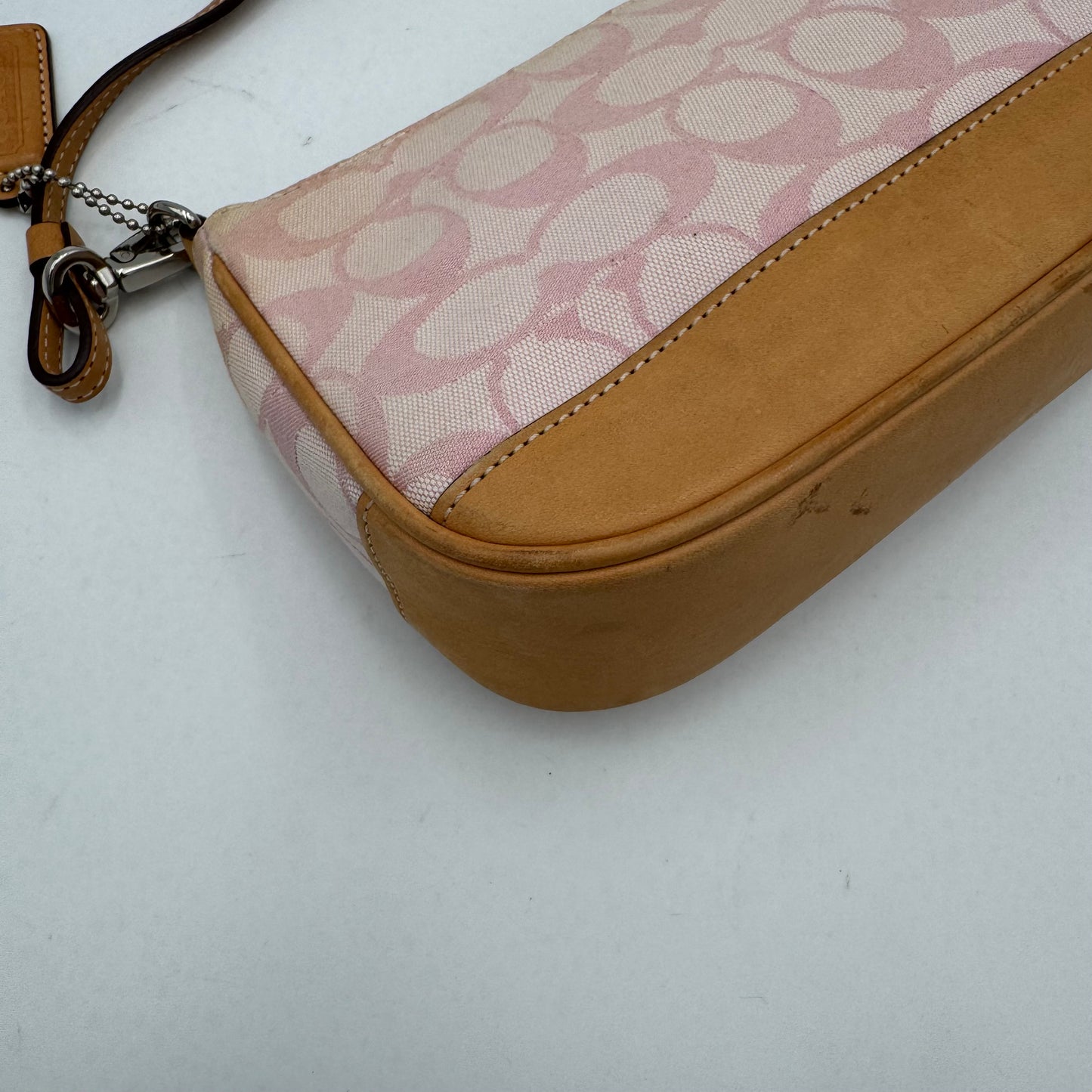 Coach Pink Signature Canvas and Brown Leather Demi Pochette