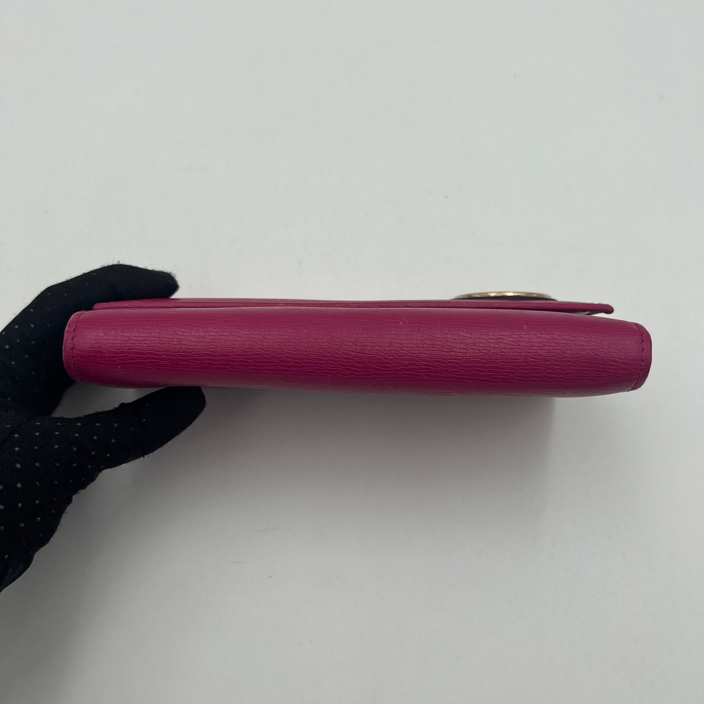 Gucci Magenta Pink Leather Interlocking GG Heart Flap Long Wallet