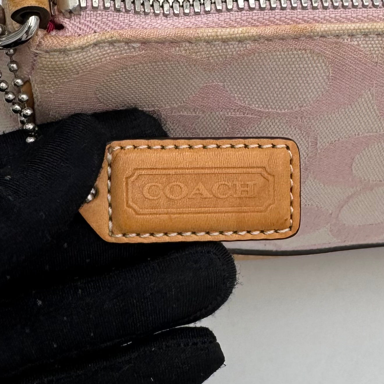 Coach Pink Signature Canvas and Brown Leather Demi Pochette