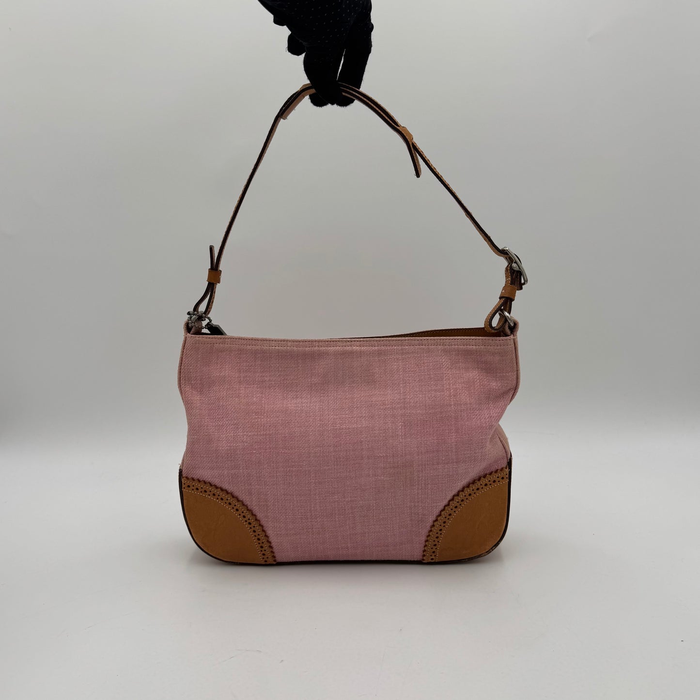 Coach 8146 Pink Canvas and Brown Leather Girlie Herringbone Hobo Bag
