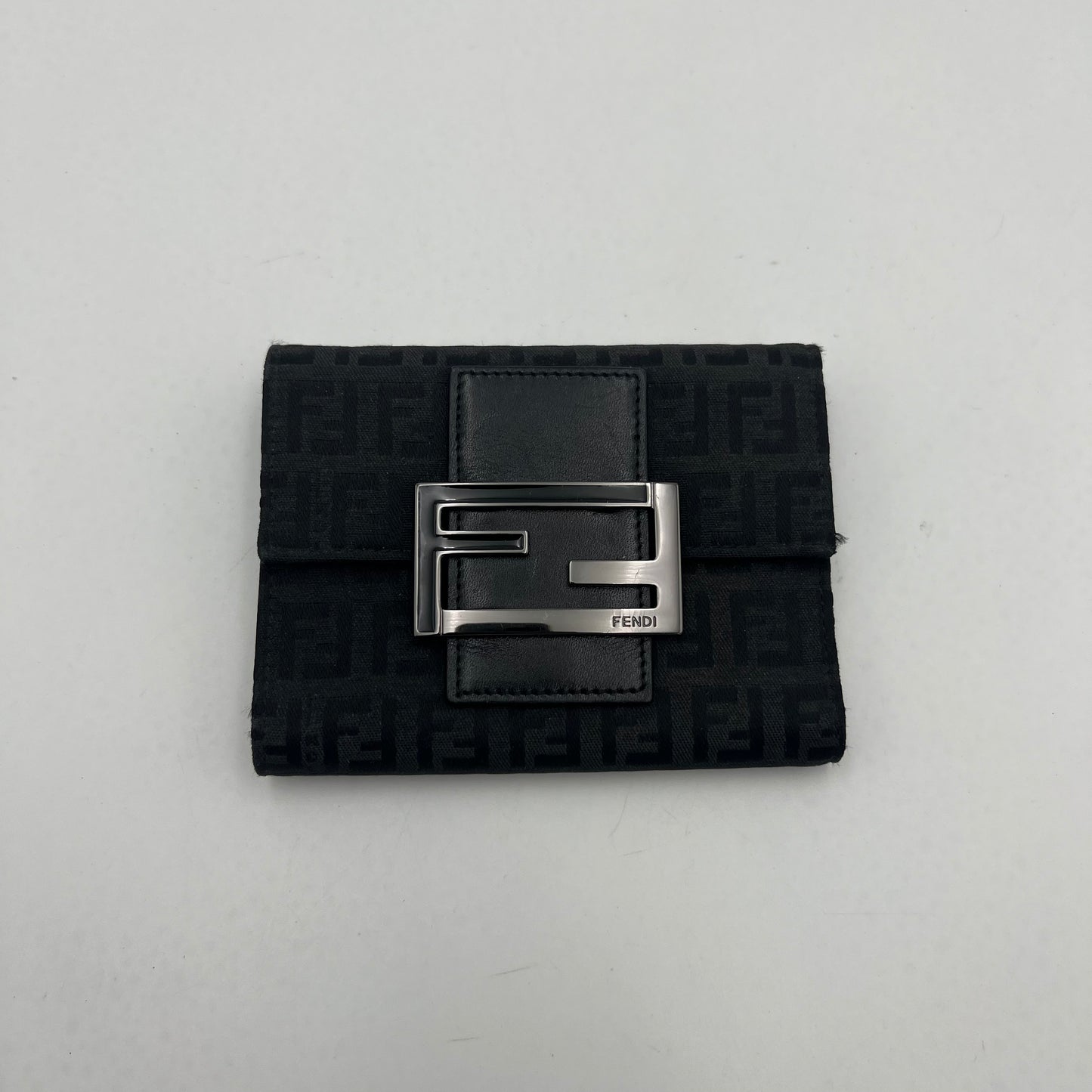 Fendi Black Zucchino Trifold Short Wallet