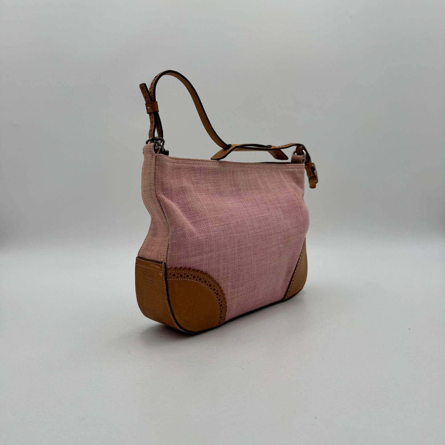 Coach 8146 Pink Canvas and Brown Leather Girlie Herringbone Hobo Bag