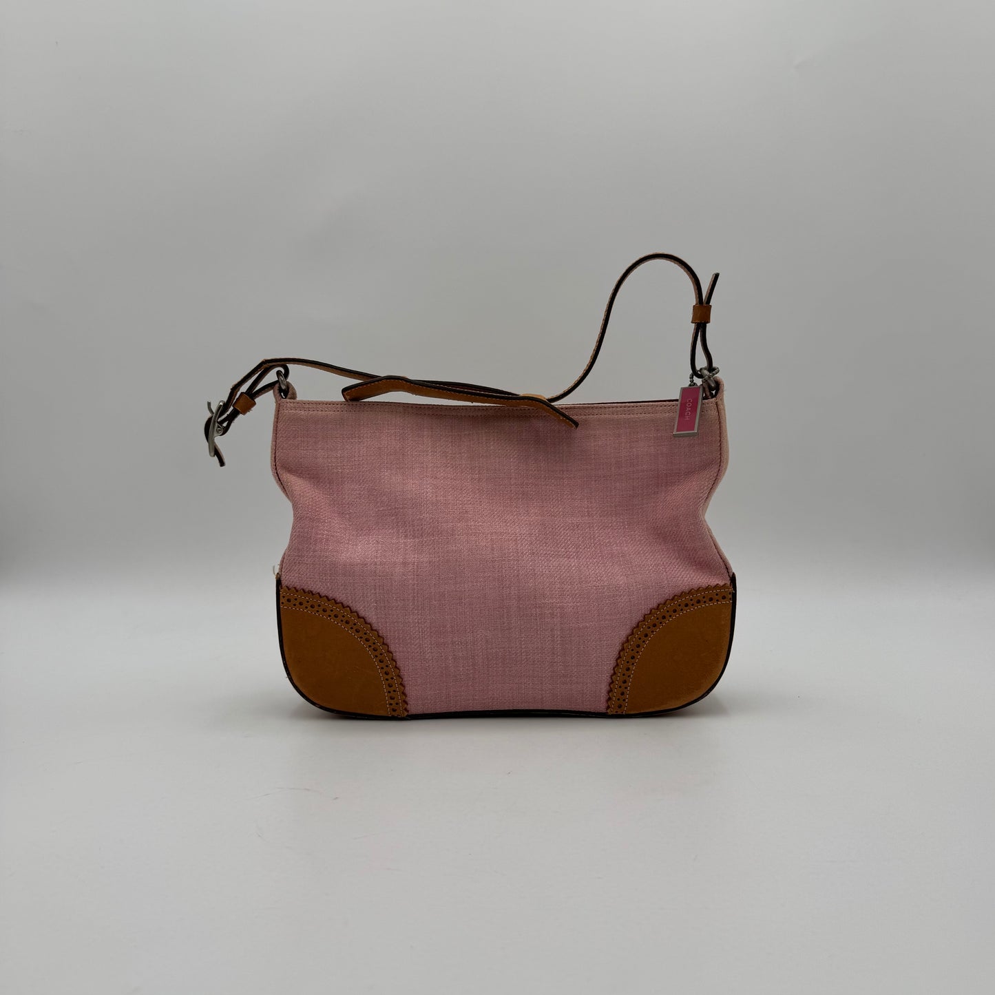 Coach 8146 Pink Canvas and Brown Leather Girlie Herringbone Hobo Bag