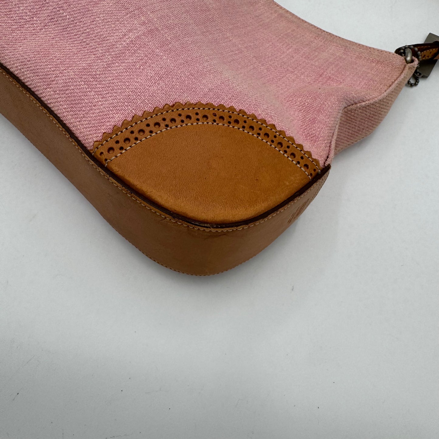 Coach 8146 Pink Canvas and Brown Leather Girlie Herringbone Hobo Bag