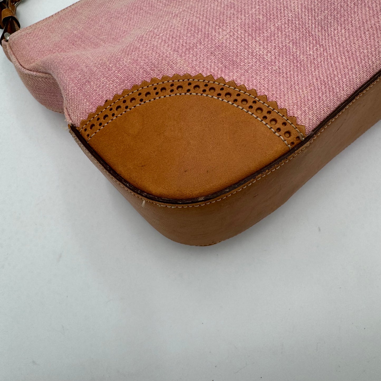 Coach 8146 Pink Canvas and Brown Leather Girlie Herringbone Hobo Bag