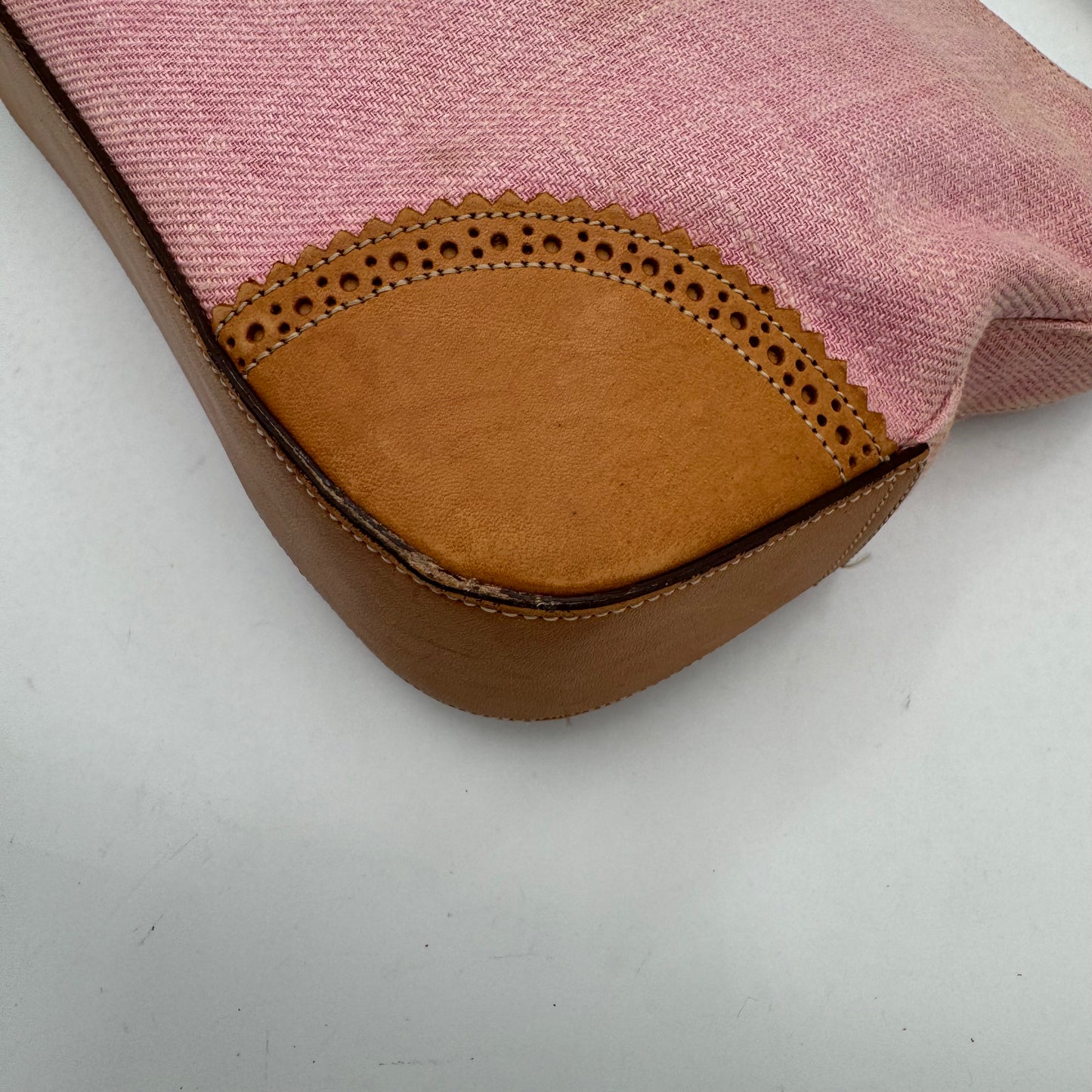 Coach 8146 Pink Canvas and Brown Leather Girlie Herringbone Hobo Bag