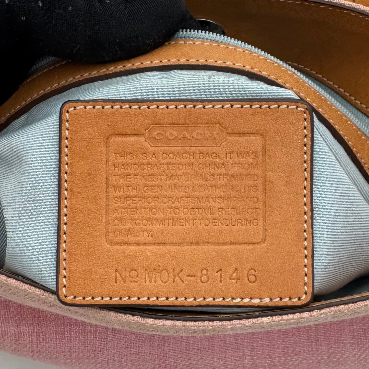 Coach 8146 Pink Canvas and Brown Leather Girlie Herringbone Hobo Bag