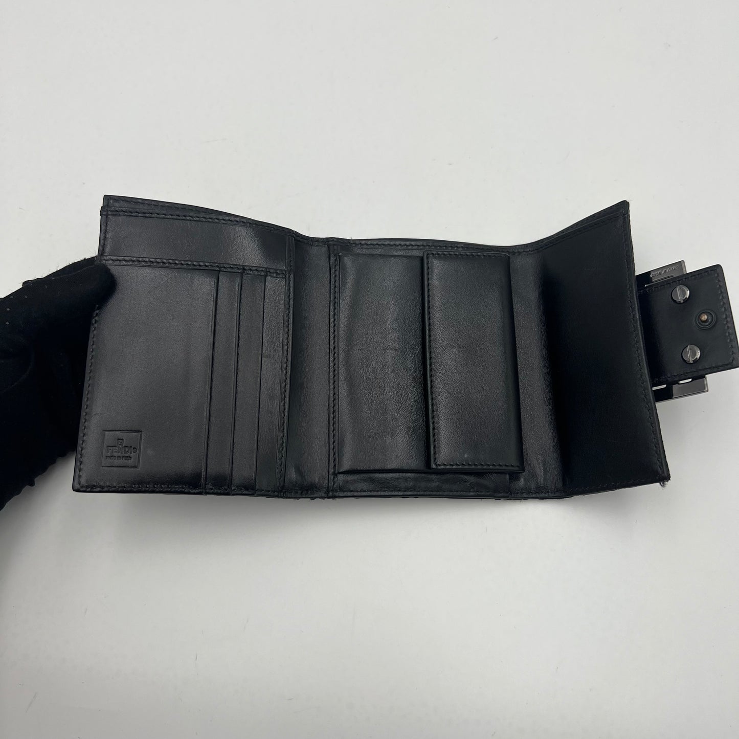 Fendi Black Zucchino Trifold Short Wallet