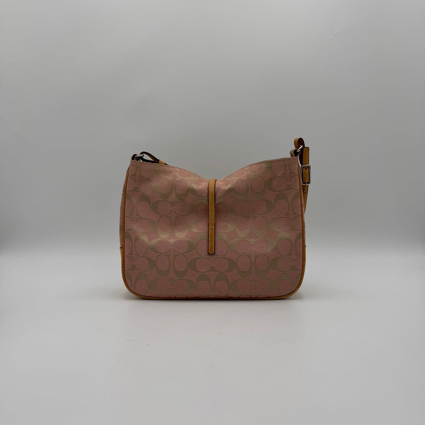 Coach Pink Signature Canvas and Brown Leather Hampton Clip Hobo Bag
