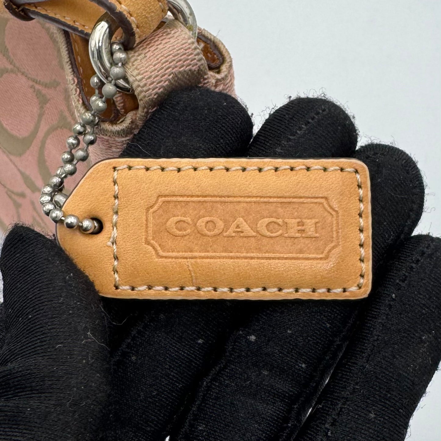 Coach Pink Signature Canvas and Brown Leather Hampton Clip Hobo Bag