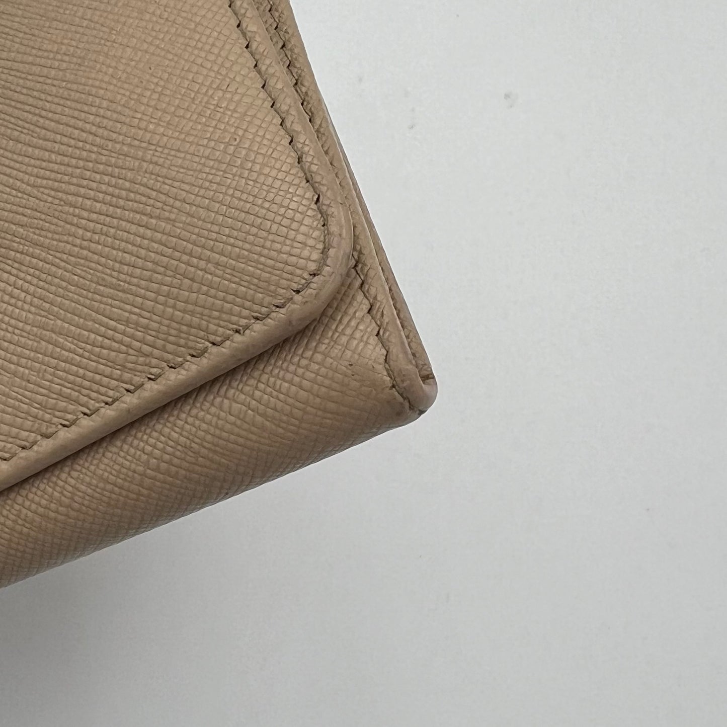 Prada Beige Saffiano Trifold Compact Wallet GHW