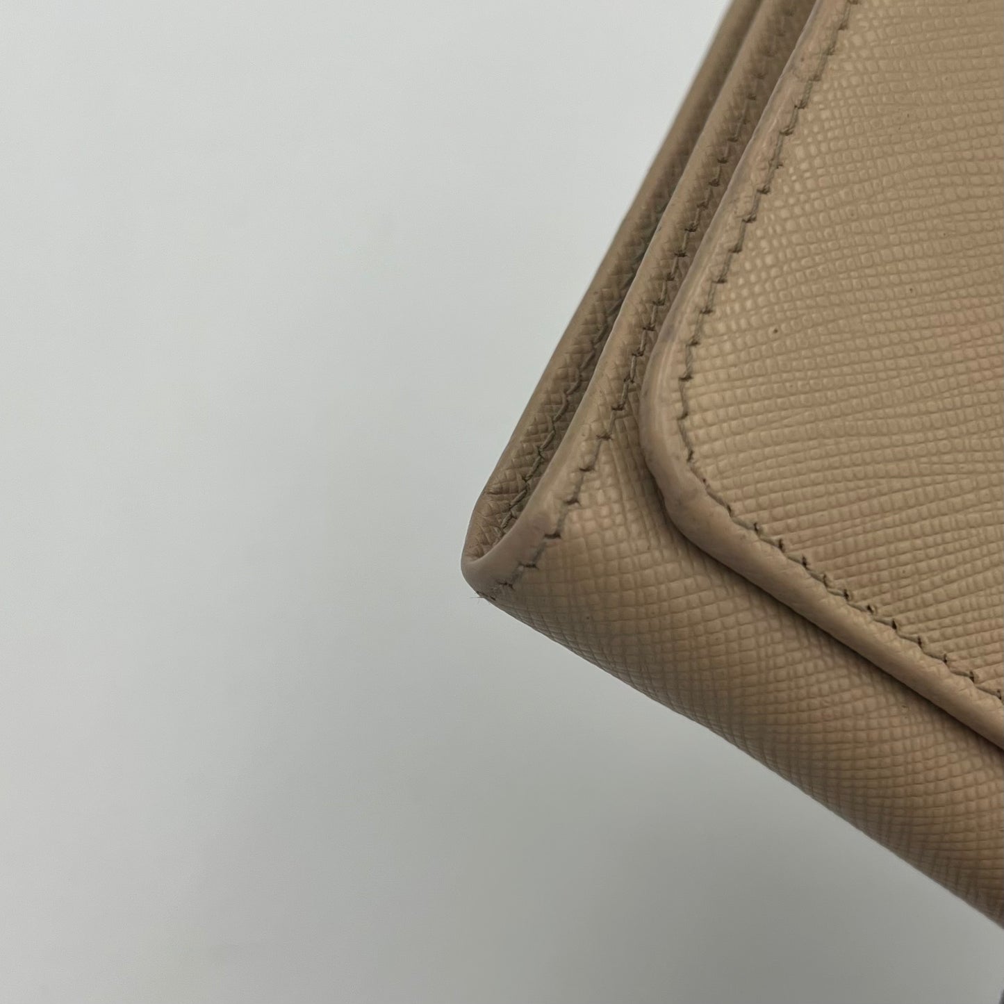 Prada Beige Saffiano Trifold Compact Wallet GHW