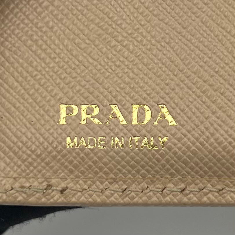 Prada Beige Saffiano Trifold Compact Wallet GHW