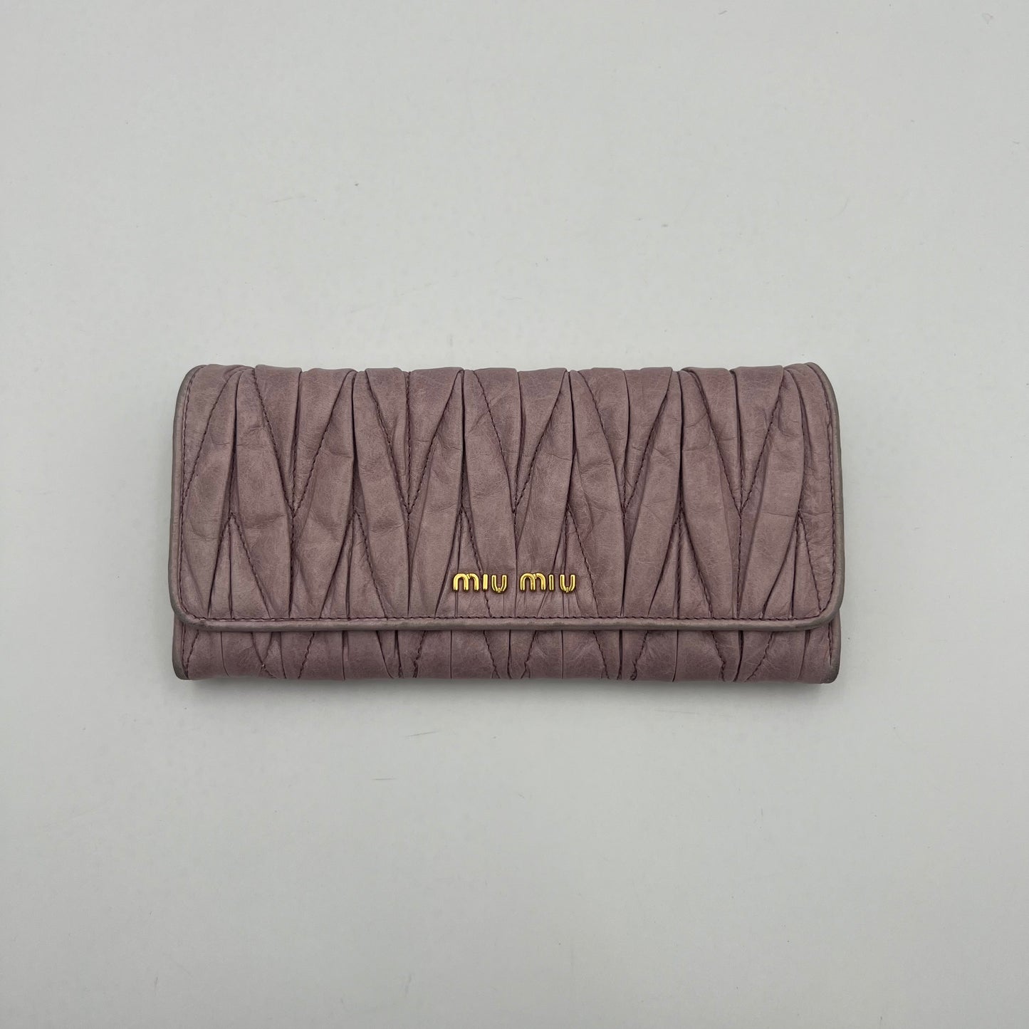 Miu Miu Mauve Pink Matelasse Leather Flap Continental Long Wallet