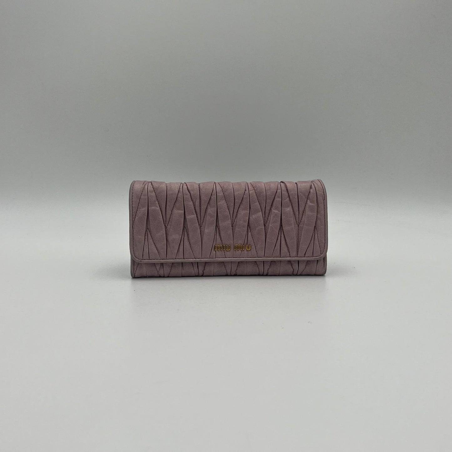 Miu Miu Mauve Pink Matelasse Leather Flap Continental Long Wallet