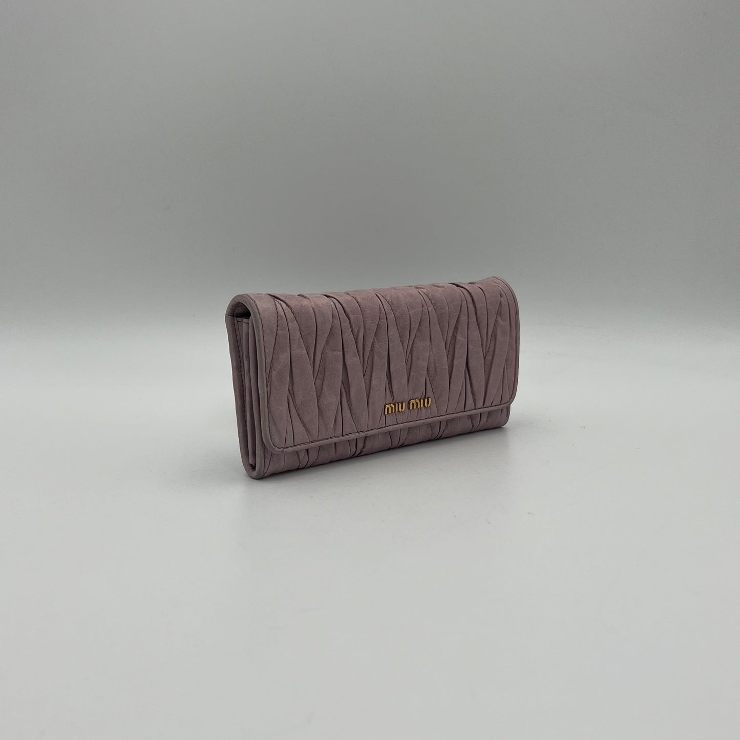 Miu Miu Mauve Pink Matelasse Leather Flap Continental Long Wallet