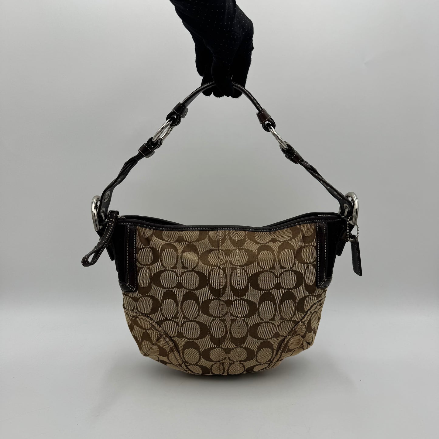 Coach Brown Signature Canvas and Suede Hobo Shoulder Bag