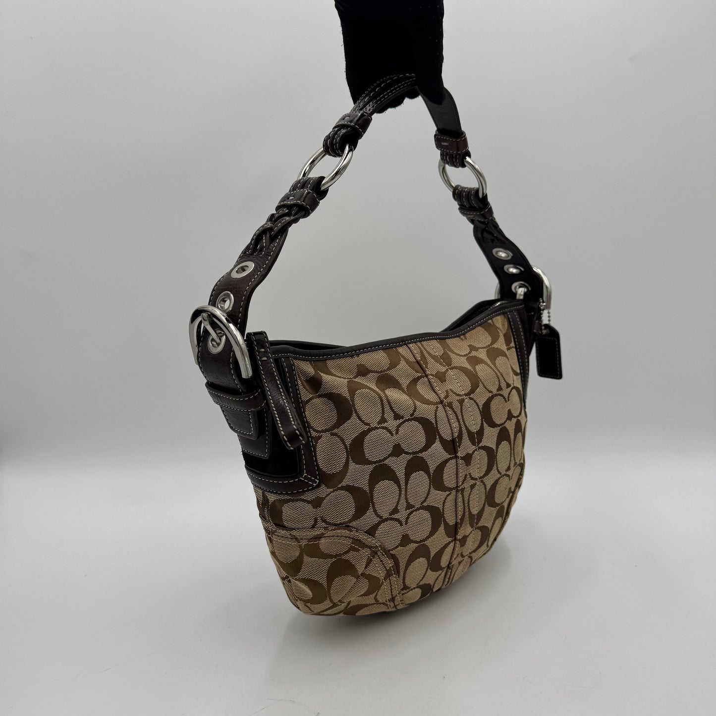 Coach Brown Signature Canvas and Suede Hobo Shoulder Bag