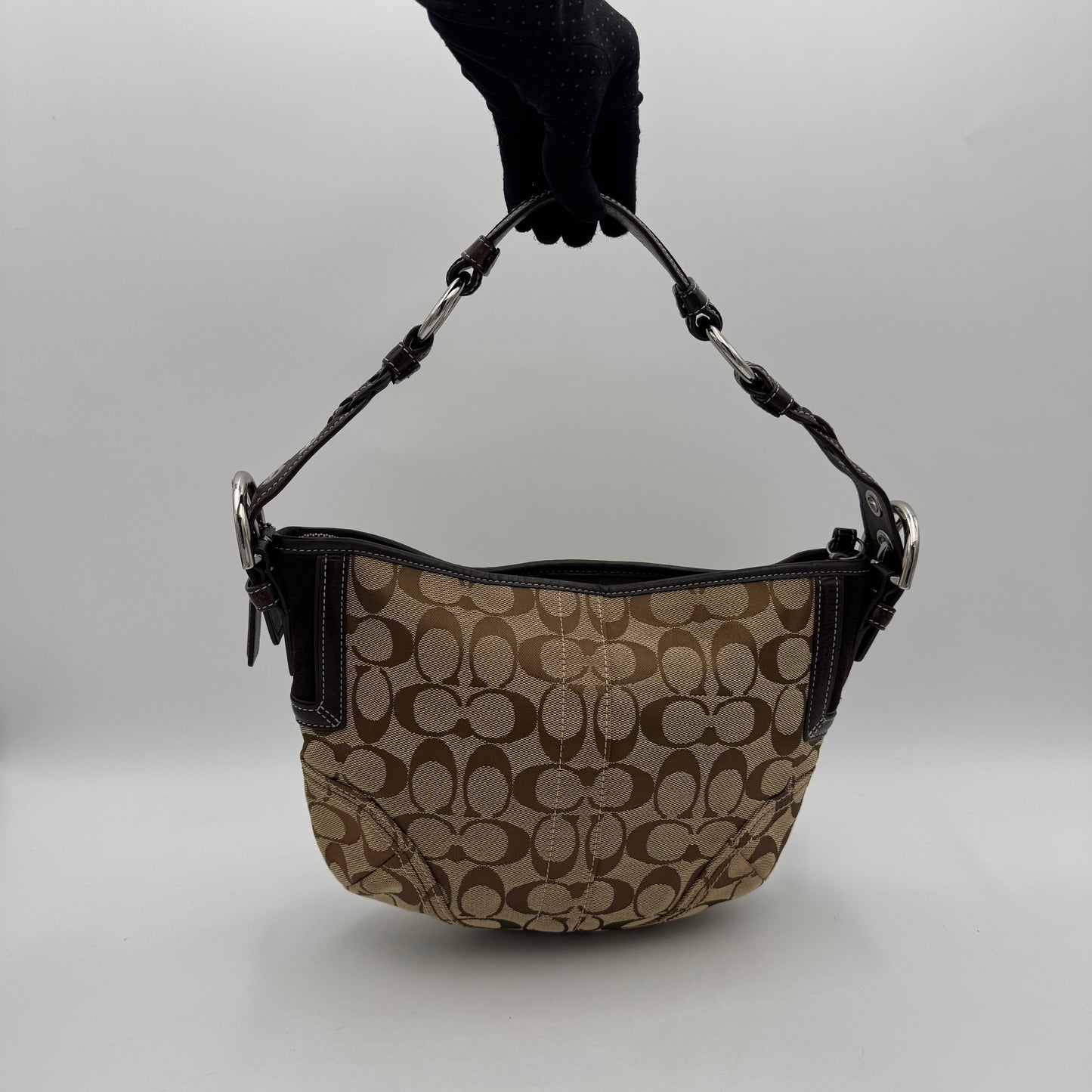 Coach Brown Signature Canvas and Suede Hobo Shoulder Bag