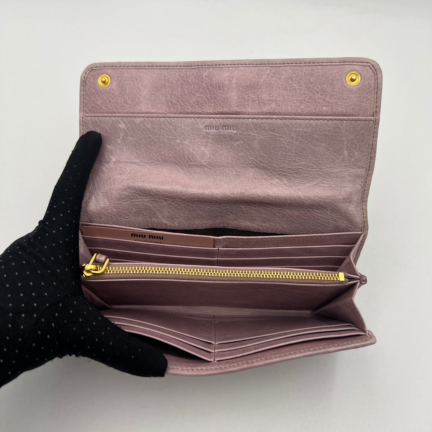 Miu Miu Mauve Pink Matelasse Leather Flap Continental Long Wallet