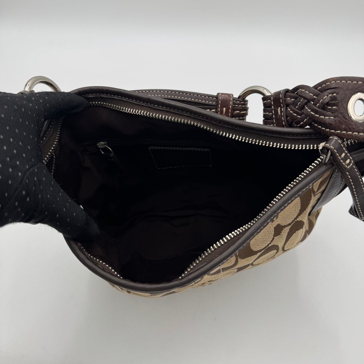 Coach Brown Signature Canvas and Suede Hobo Shoulder Bag