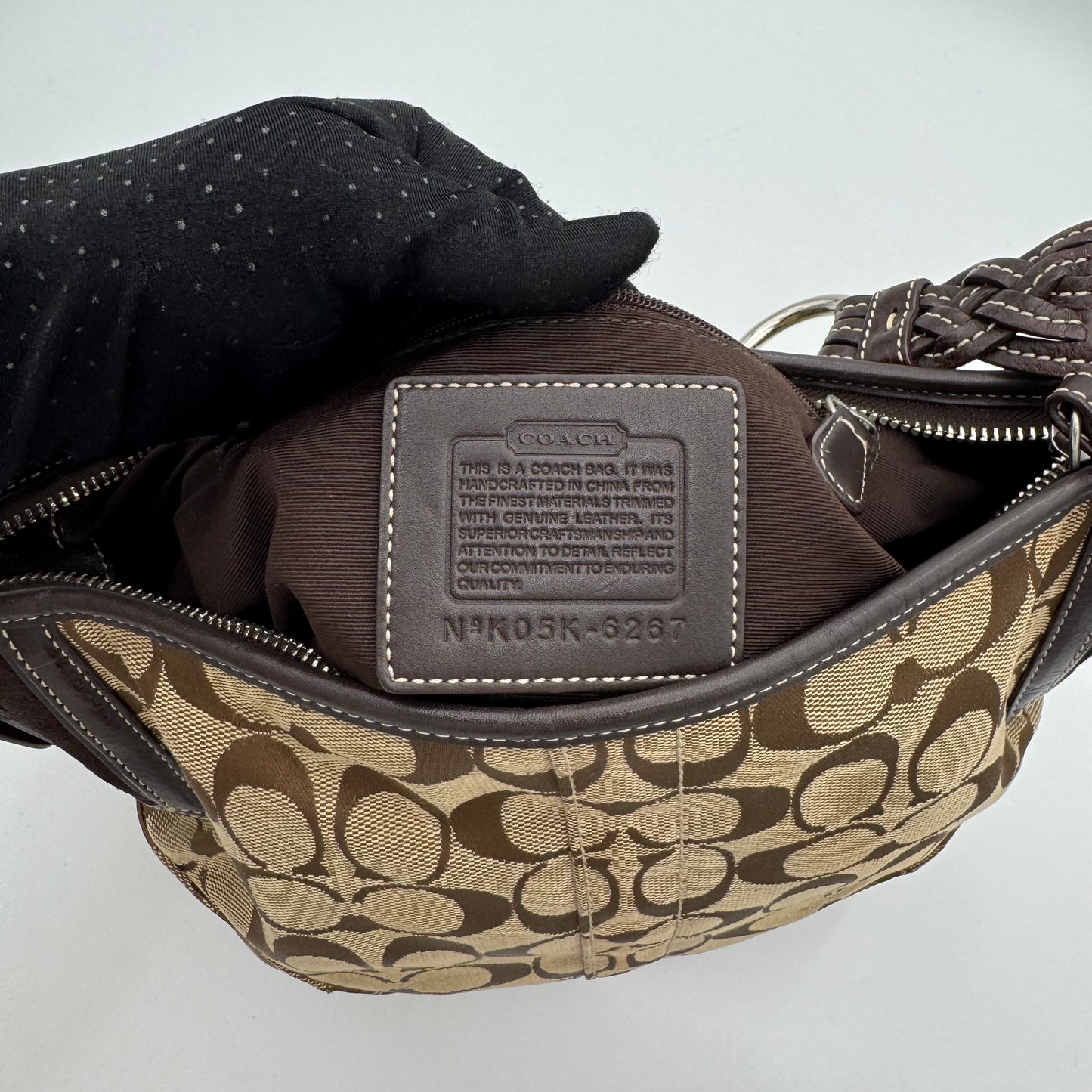 Coach Brown Signature Canvas and Suede Hobo Shoulder Bag