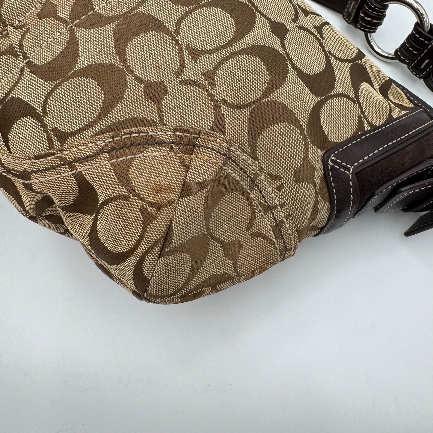 Coach Brown Signature Canvas and Suede Hobo Shoulder Bag