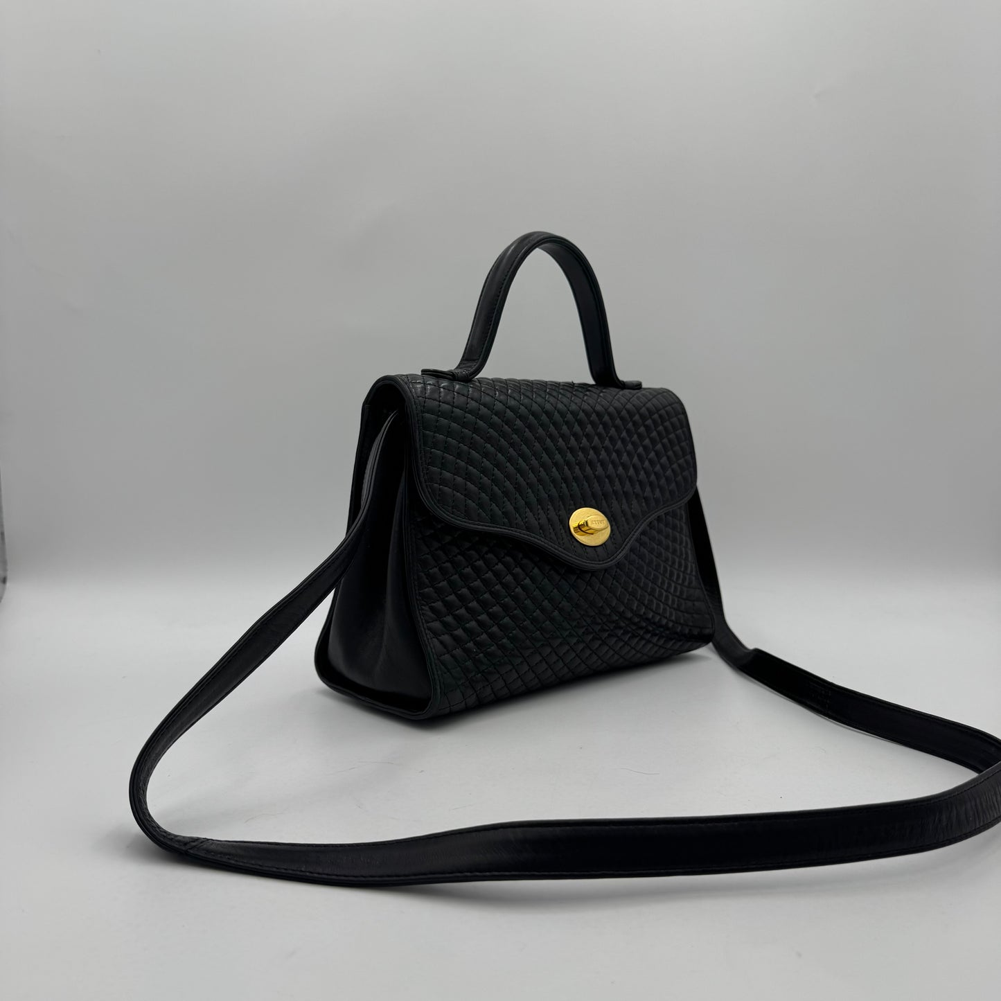 Bally Black Quilted Lambskin Top Handle Two-Way Bag GHW