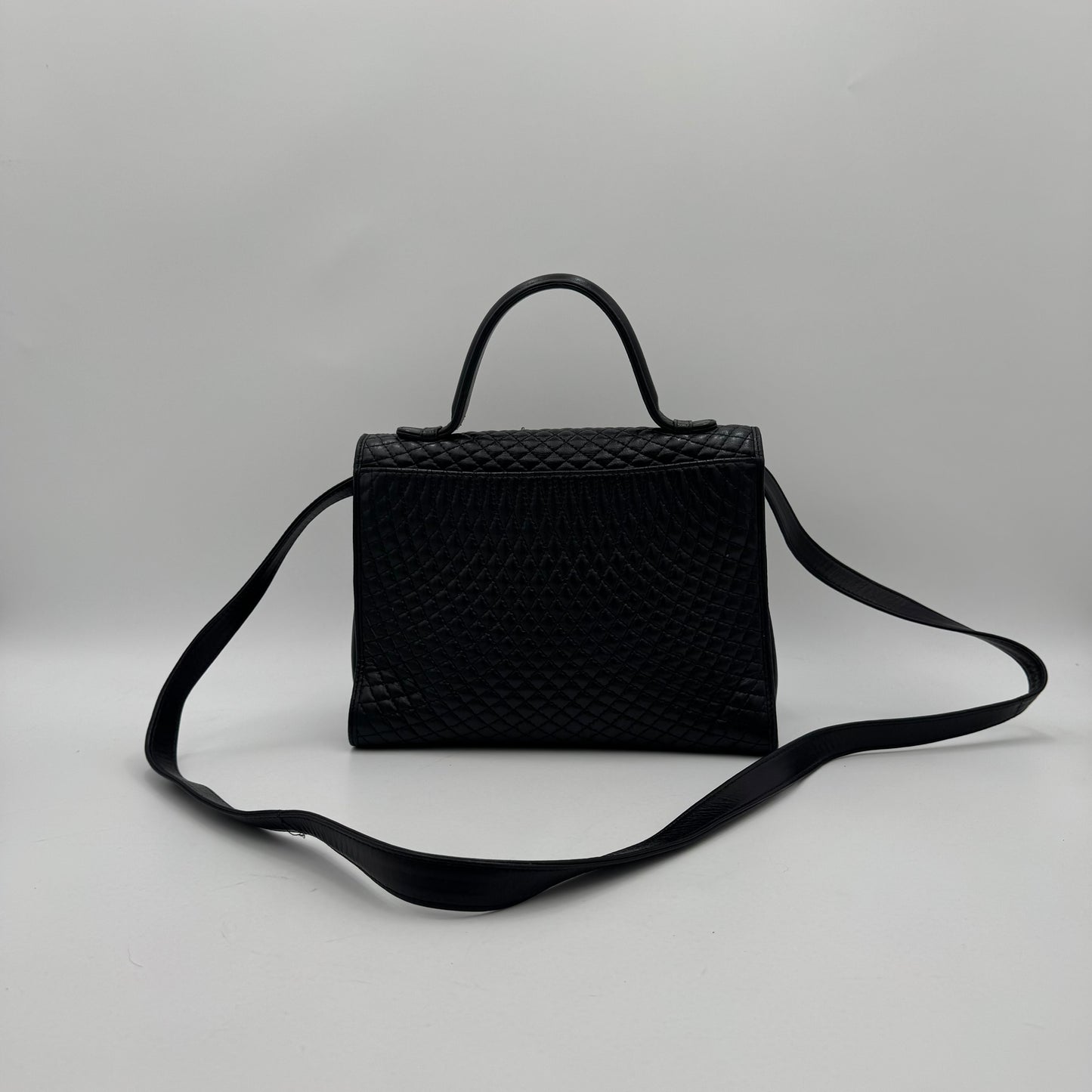 Bally Black Quilted Lambskin Top Handle Two-Way Bag GHW