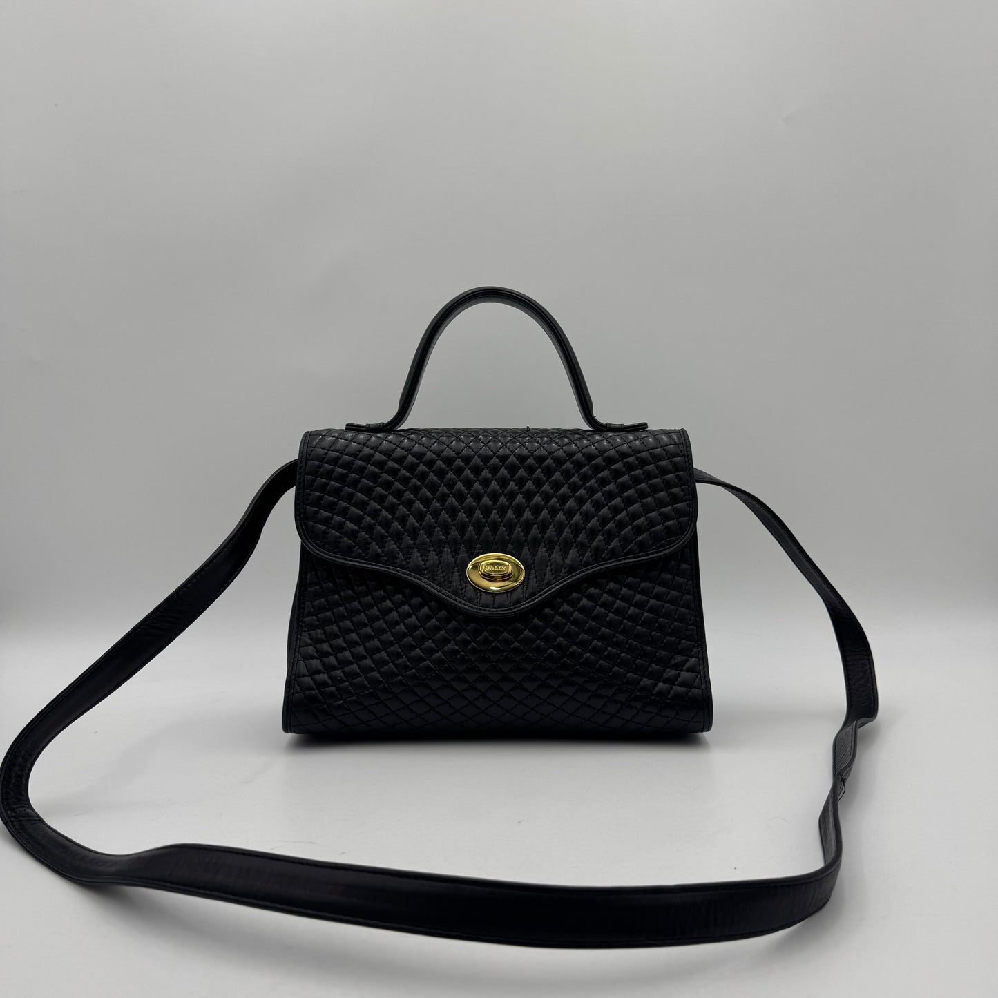Bally Black Quilted Lambskin Top Handle Two-Way Bag GHW