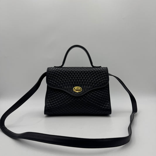Bally Black Quilted Lambskin Top Handle Two-Way Bag GHW