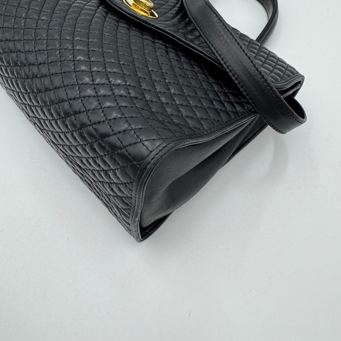 Bally Black Quilted Lambskin Top Handle Two-Way Bag GHW