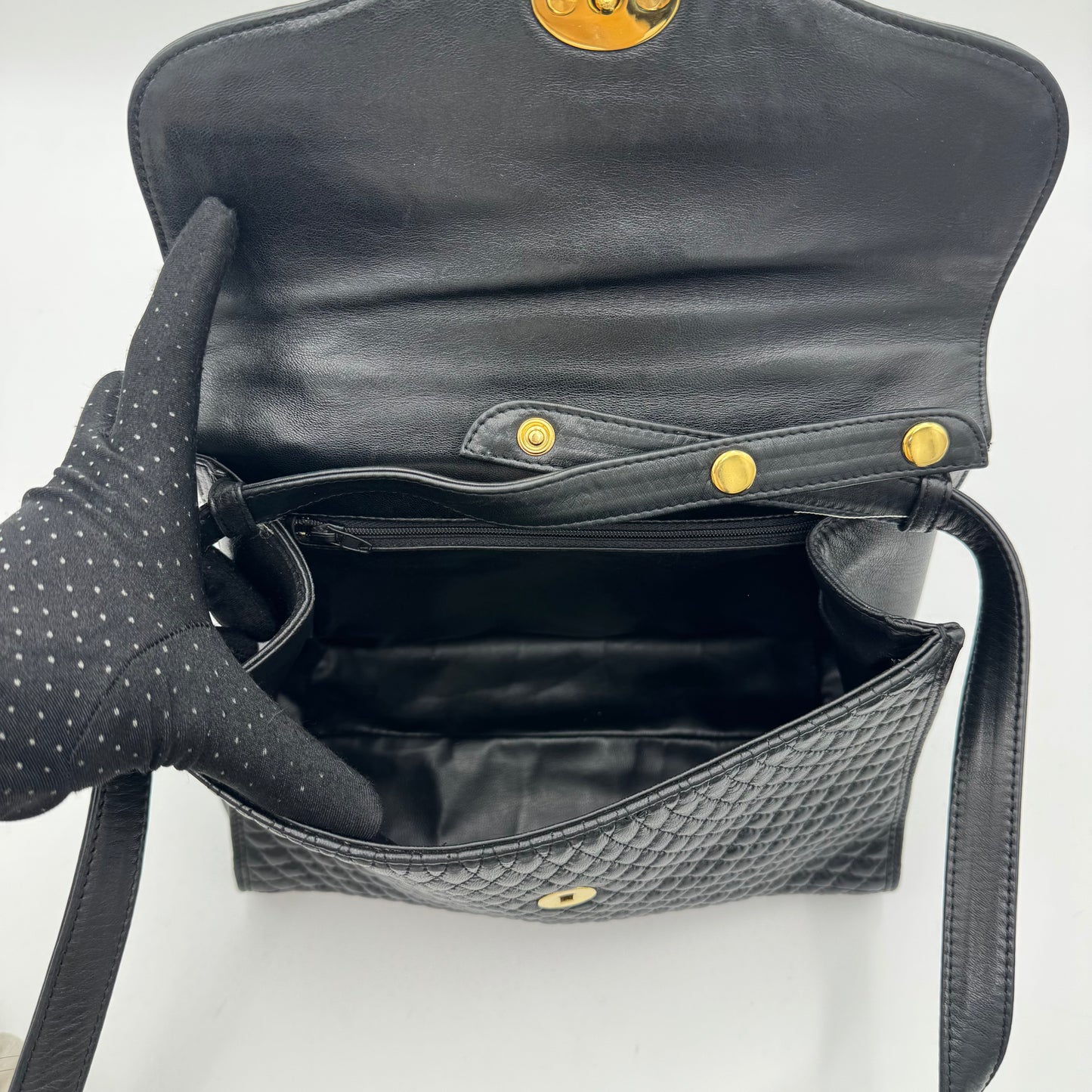 Bally Black Quilted Lambskin Top Handle Two-Way Bag GHW