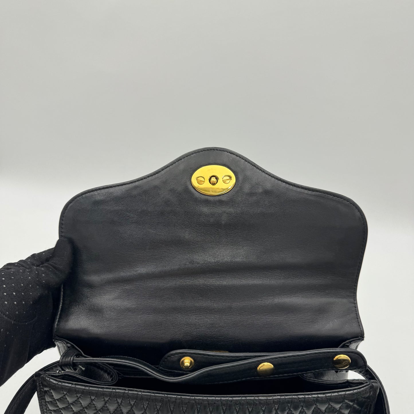 Bally Black Quilted Lambskin Top Handle Two-Way Bag GHW
