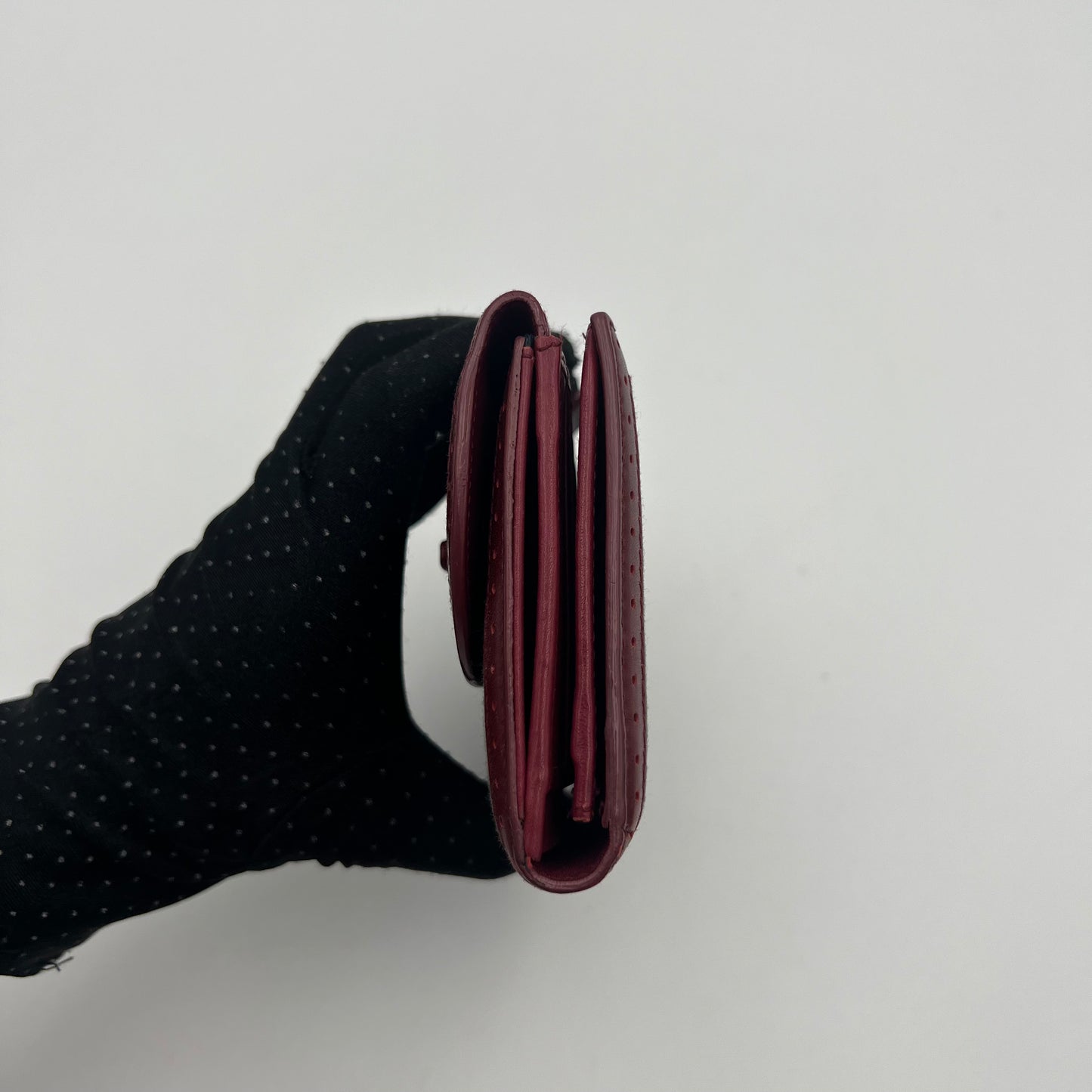 Christian Dior Blue Oblique Canvas Burgundy Leather Bow Flap Long Wallet
