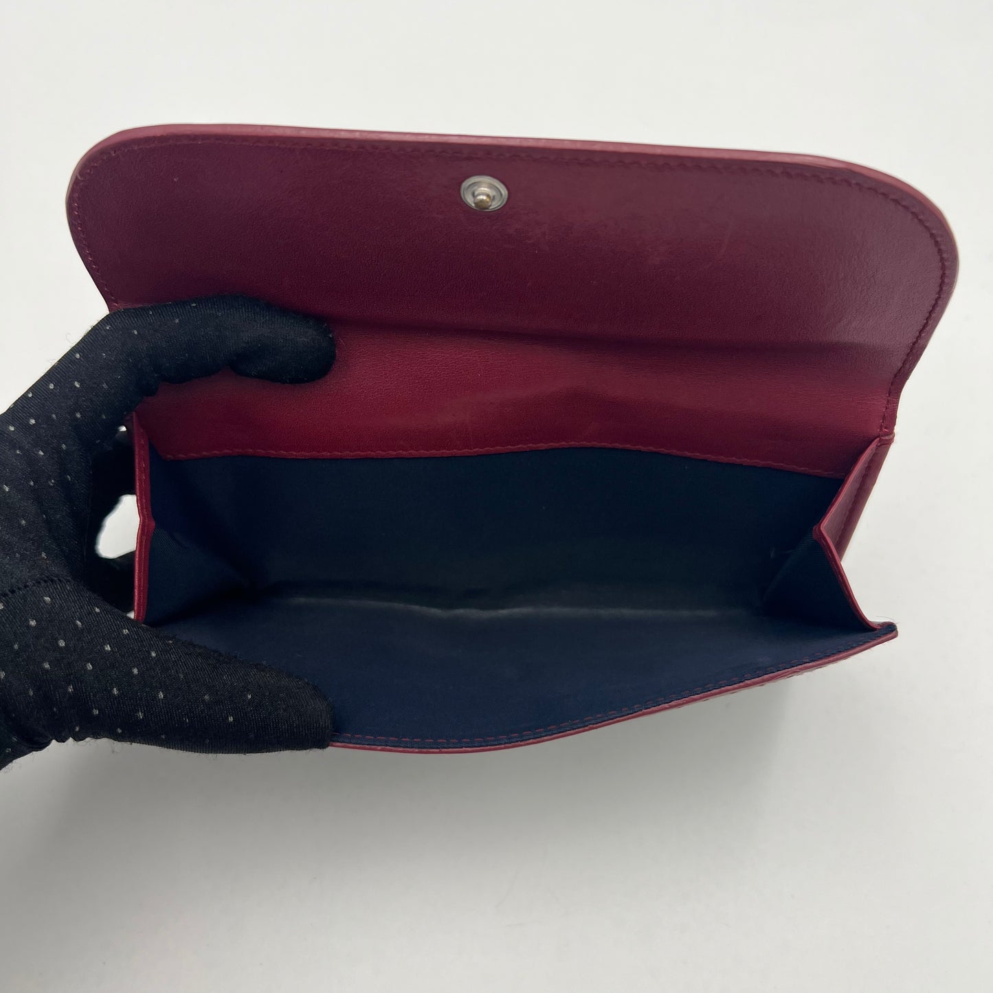 Christian Dior Blue Oblique Canvas Burgundy Leather Bow Flap Long Wallet