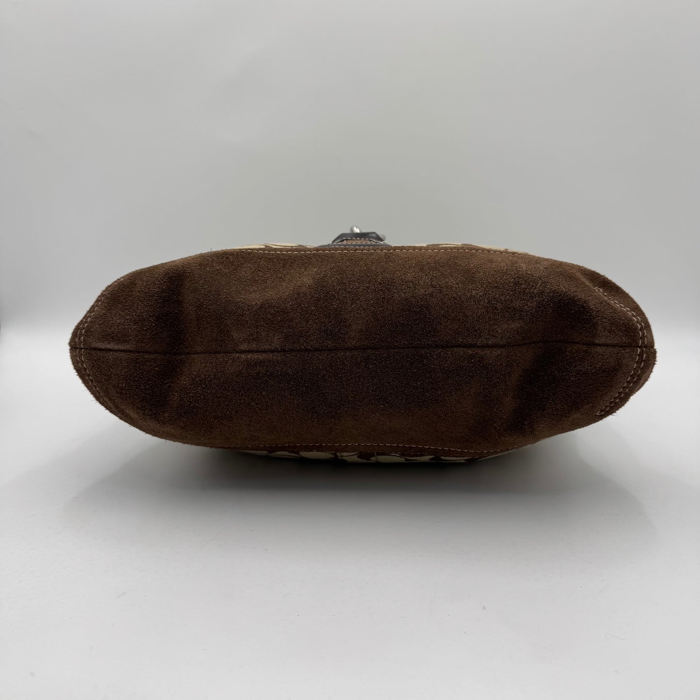 Coach Brown Signature Canvas and Suede Fur Trim Hobo Shoulder Bag