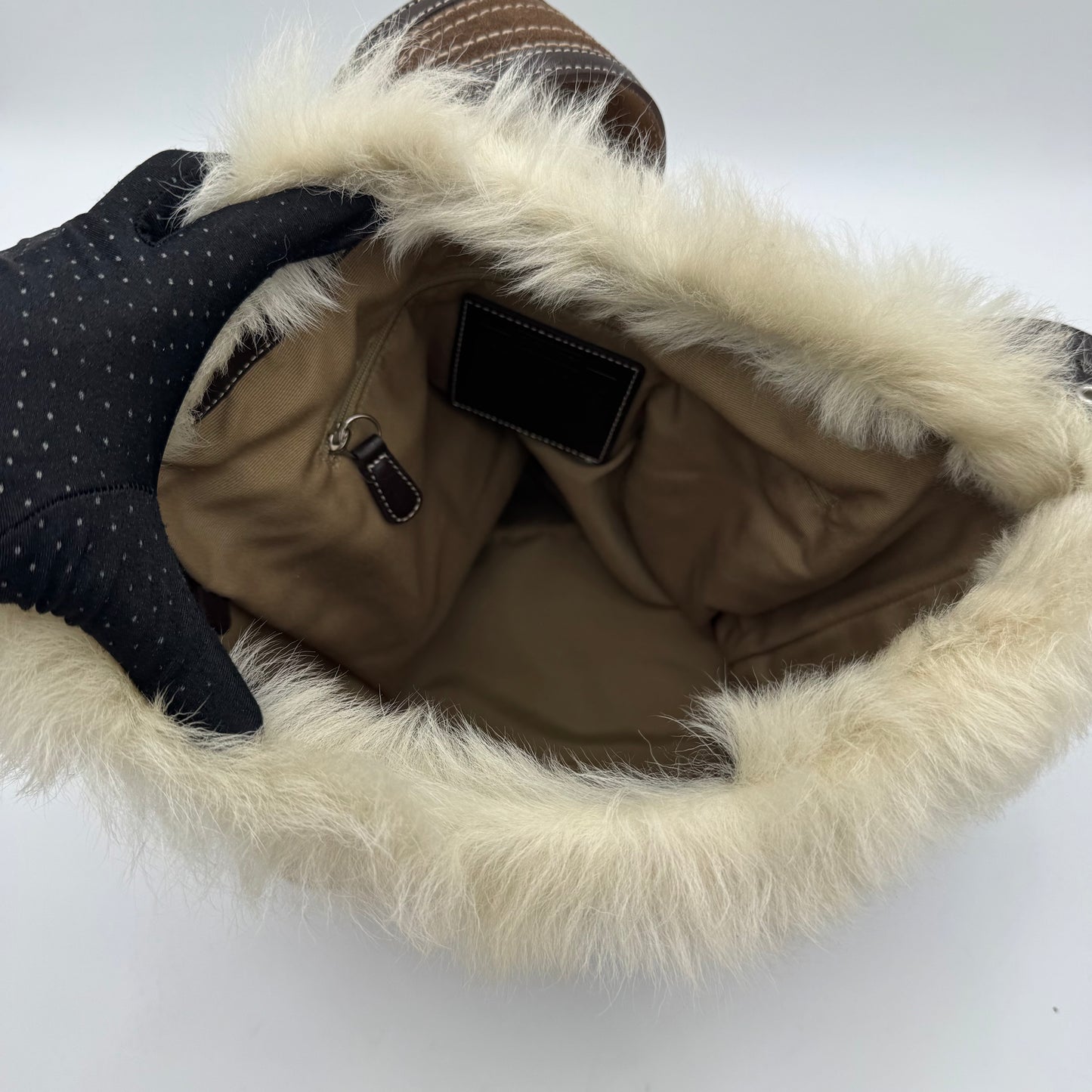 Coach Brown Signature Canvas and Suede Fur Trim Hobo Shoulder Bag