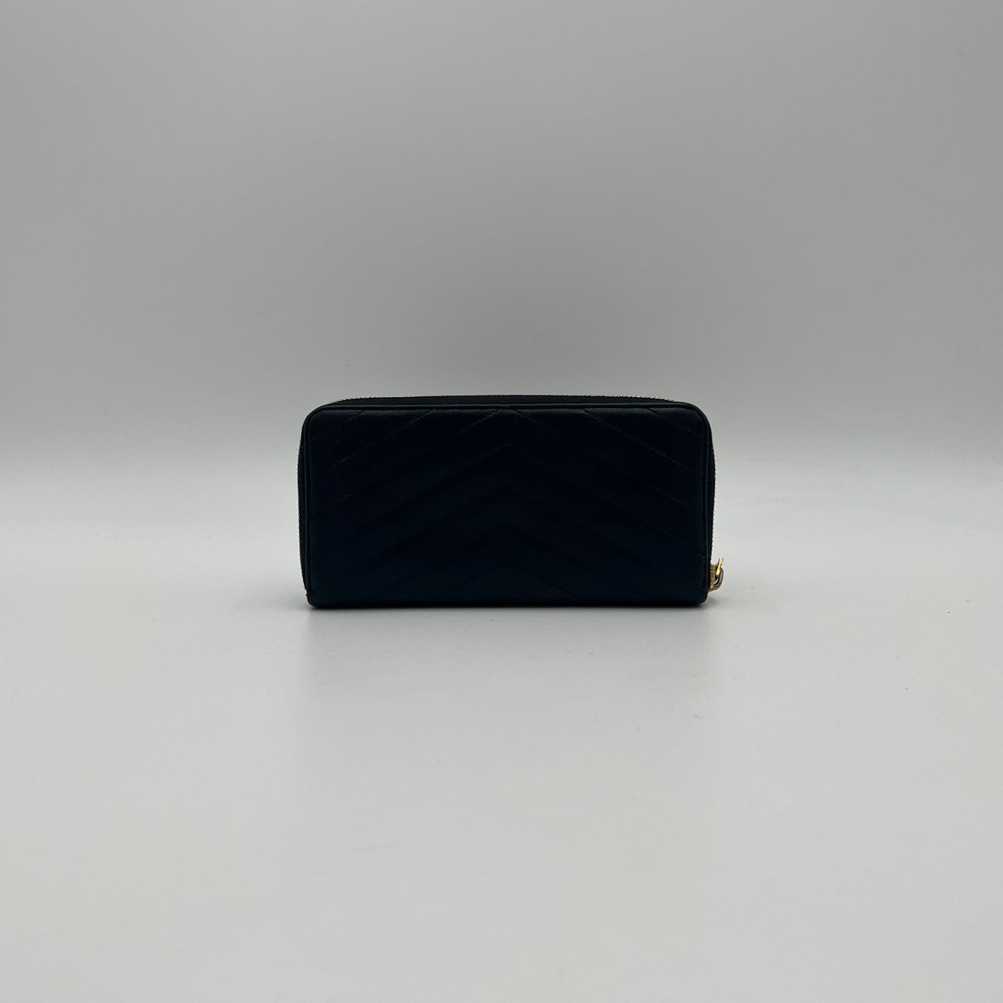 YSL Black Leather Cassandre Zip Around Long Wallet GHW