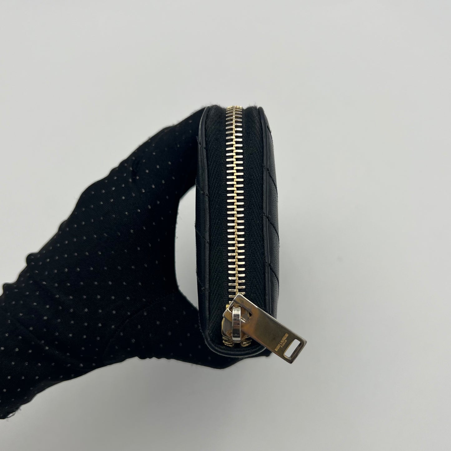 YSL Black Leather Cassandre Zip Around Long Wallet GHW