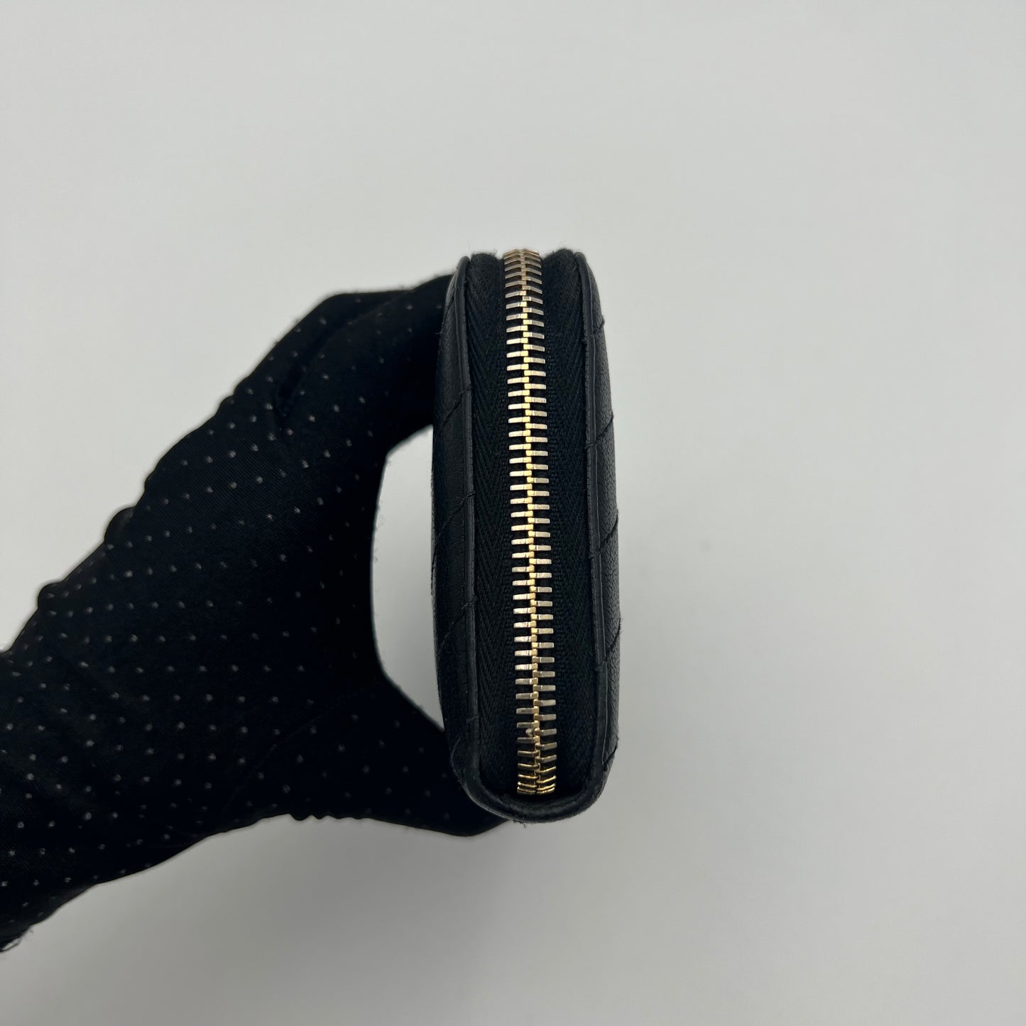 YSL Black Leather Cassandre Zip Around Long Wallet GHW
