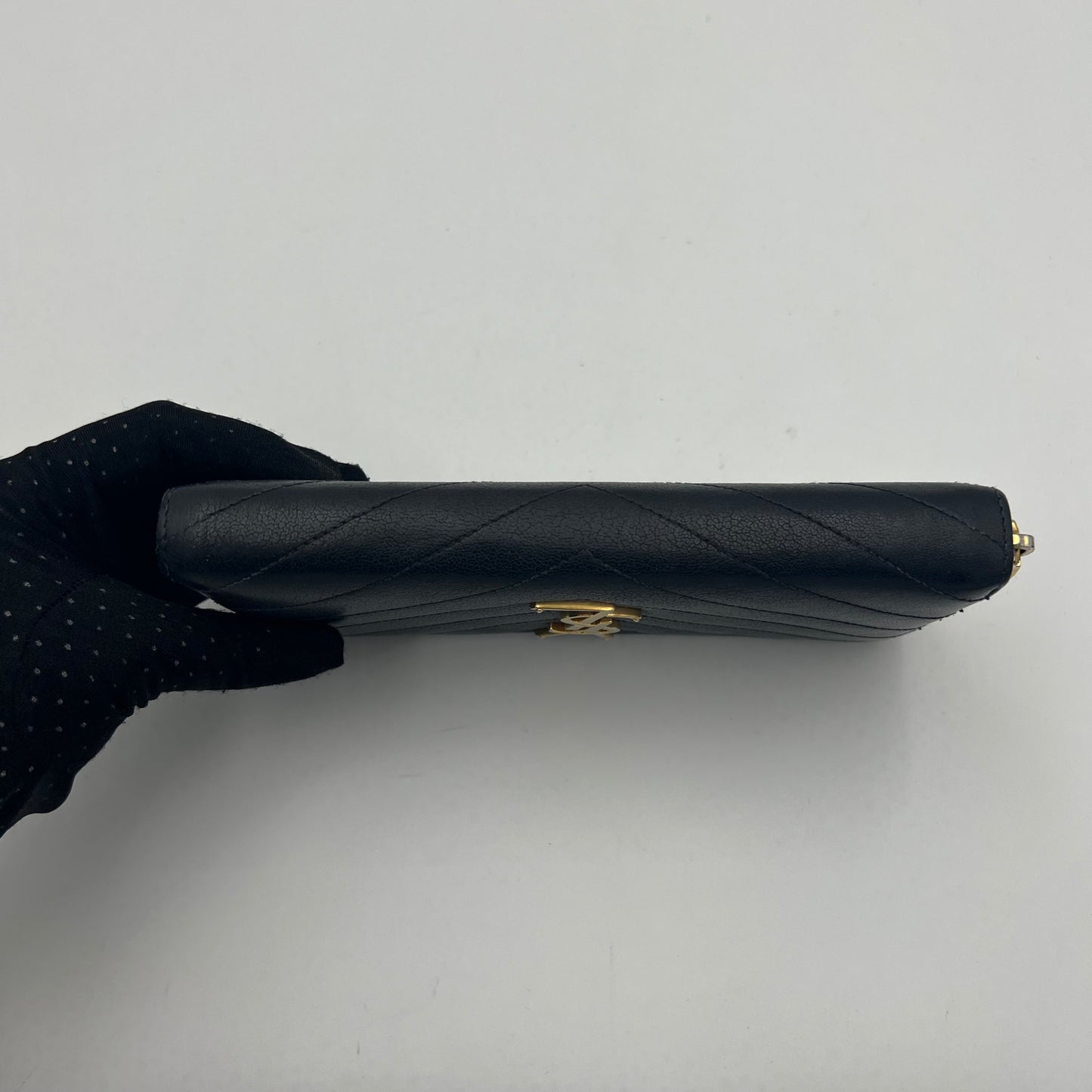 YSL Black Leather Cassandre Zip Around Long Wallet GHW