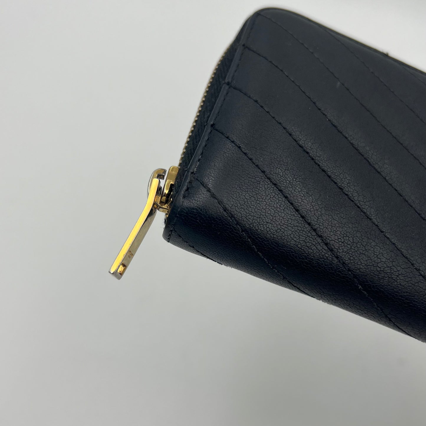 YSL Black Leather Cassandre Zip Around Long Wallet GHW