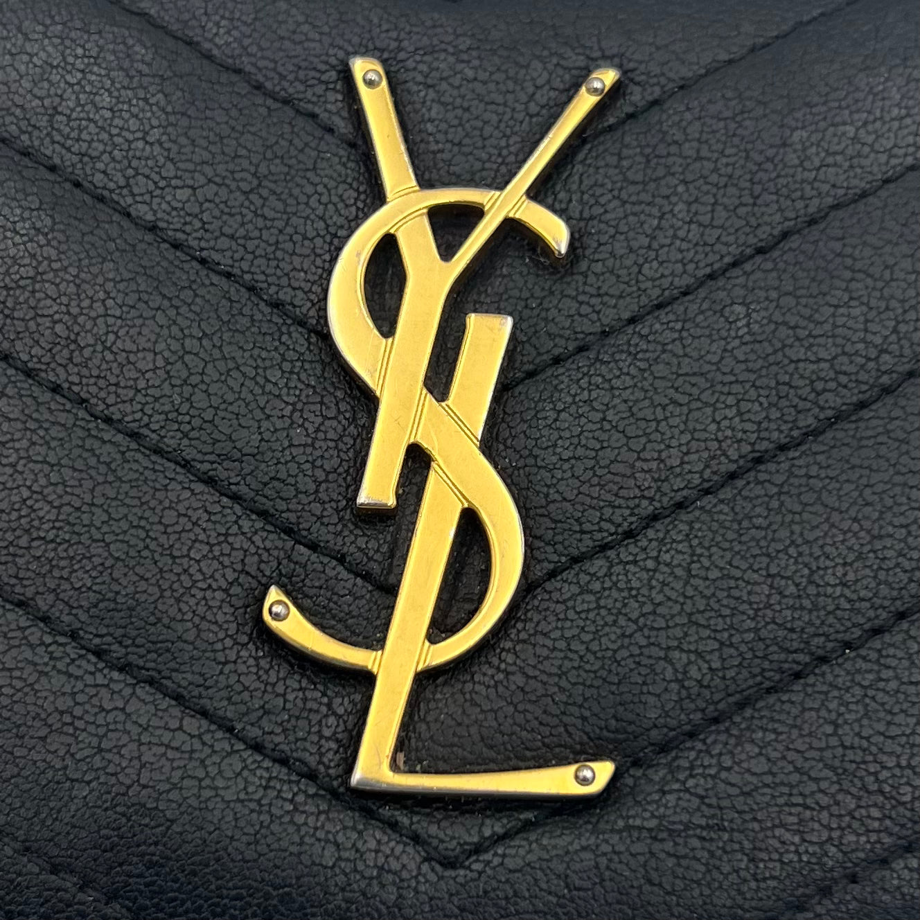 YSL Black Leather Cassandre Zip Around Long Wallet GHW