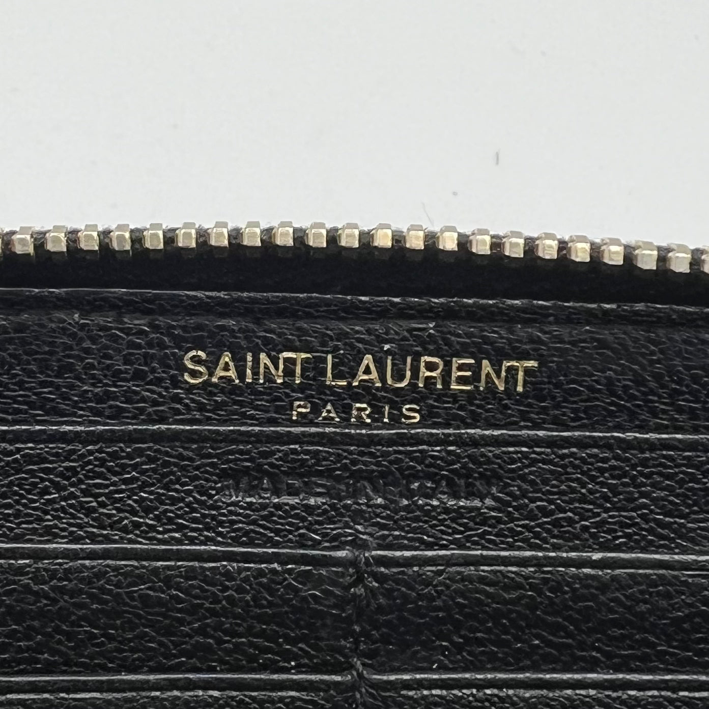 YSL Black Leather Cassandre Zip Around Long Wallet GHW