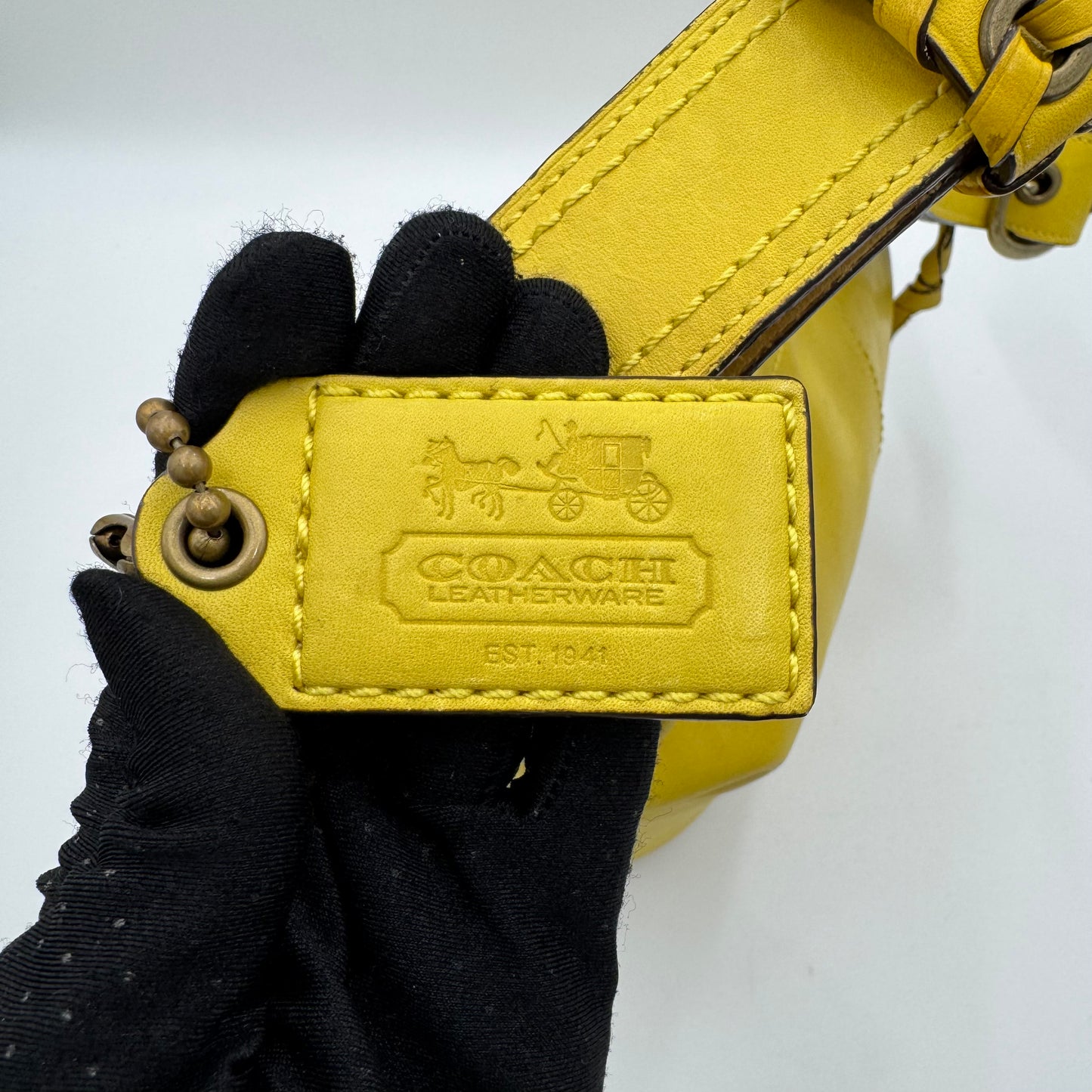Coach Yellow Leather Tattersall Bleeker Bucket Bag