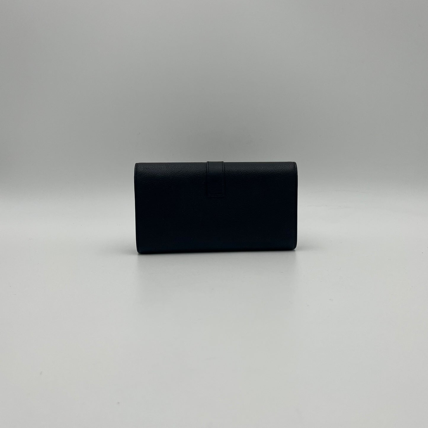 YSL Black Grained Leather Large Flap Long Wallet GHW