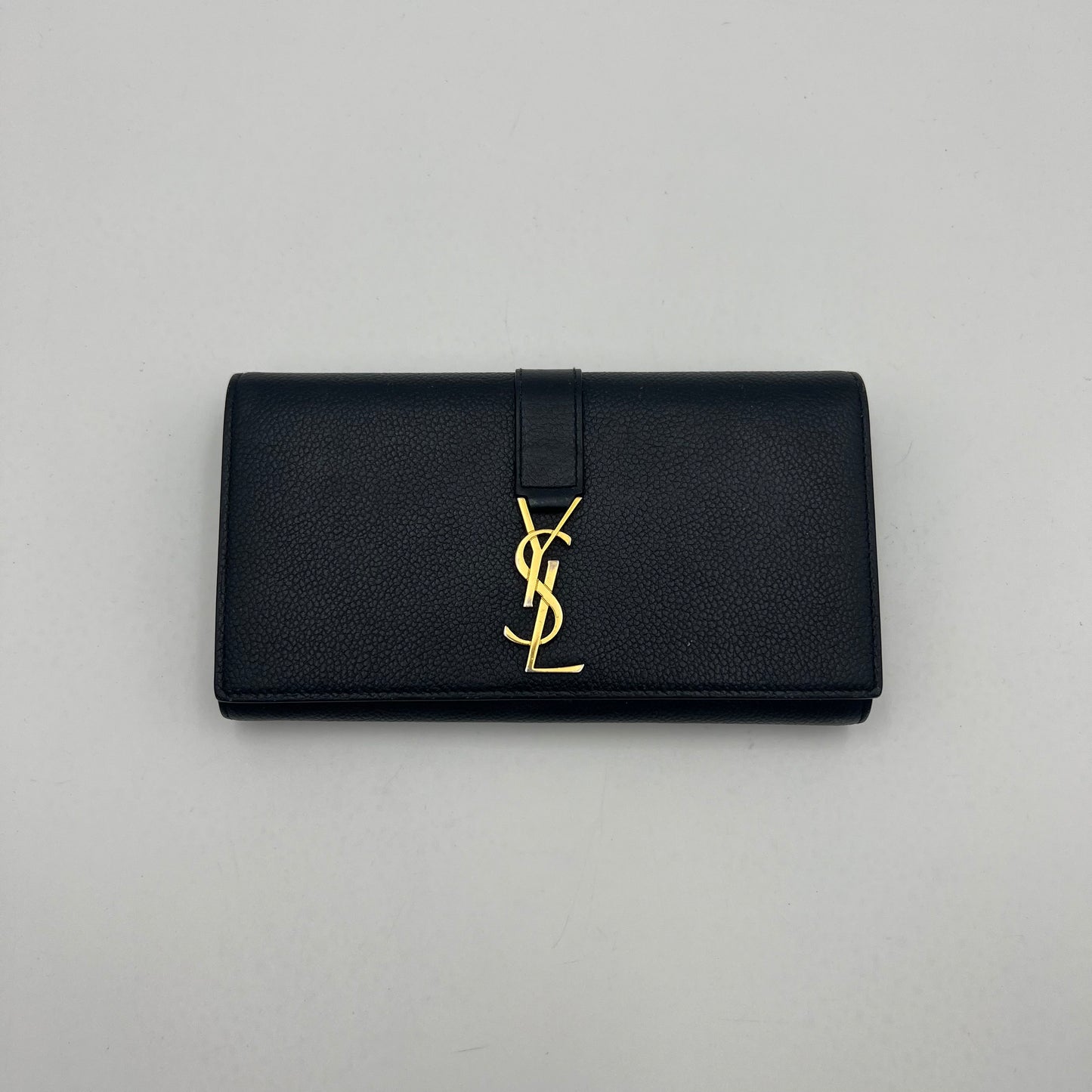 YSL Black Grained Leather Large Flap Long Wallet GHW
