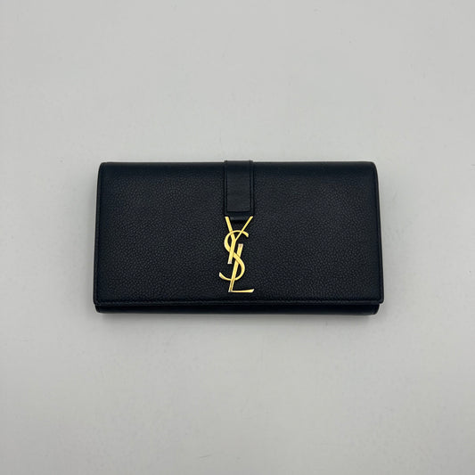 YSL Black Grained Leather Large Flap Long Wallet GHW